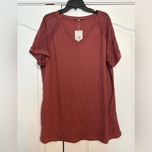 Women's Rust Top with Lace Sleeves